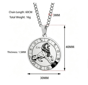 Collier pendentif zodiaque en acier inoxydable, chaîne à breloque ronde, plaqué argent, bijoux classiques unisexes, à porter au quotidien - Product Image 3