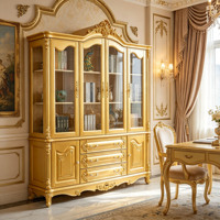 Bibliothèque de luxe européenne en bois massif, vitrine en verre sculptée dorée, armoire de rangement pour villa et maison, vente en gros