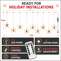 USB Weihnachtsmotiv Eiszapfen-Lichtervorhang, 3 m x 0,6 m 8-Modus Fernbedienung Stern- und Baum-Hängebeleuchtung mit Schneeflocken-Optionen