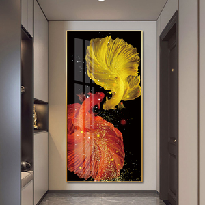 Decorazione Murale con Quadro <span class=keywords><strong>di</strong></span> Pesce Dorato Cinese, Opera d'Arte Naturale con Pesce Portafortuna, Dipinto Incorniciato su Vetro Temperato, Decorazione Moderna per Camera da Letto - Product Image 1