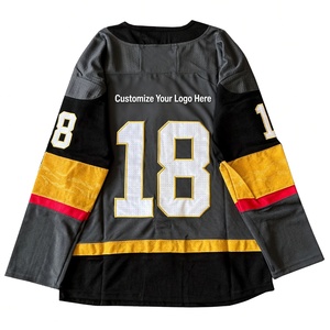 Maillot de hockey sur glace personnalisable noir, or, rouge, imprimé par sublimation, manches longues, vêtements pour hommes adultes, col en V - Product Image 2