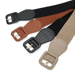 Ceintures à boucle en alliage épais Vintage pour femmes <span class=keywords><strong>ceinture</strong></span> en cuir extensible Cinch large <span class=keywords><strong>ceinture</strong></span> élastique pour la décoration de robe de dames - Product Image 2