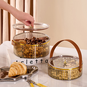 Transparent Round Fruit Box With Gold Foil Stripe Large Capacity For Outdoor Picnic Snacks Storage - Product Image 3