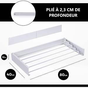 Wall Mounted Clothes Drying <b>Rack</b> 32" Drying <b>Rack</b> <b>Clothing</b> Collapsible Hidden Space Saver with Wall Template, 5 Rods, <b>White</b> - Product Image 3