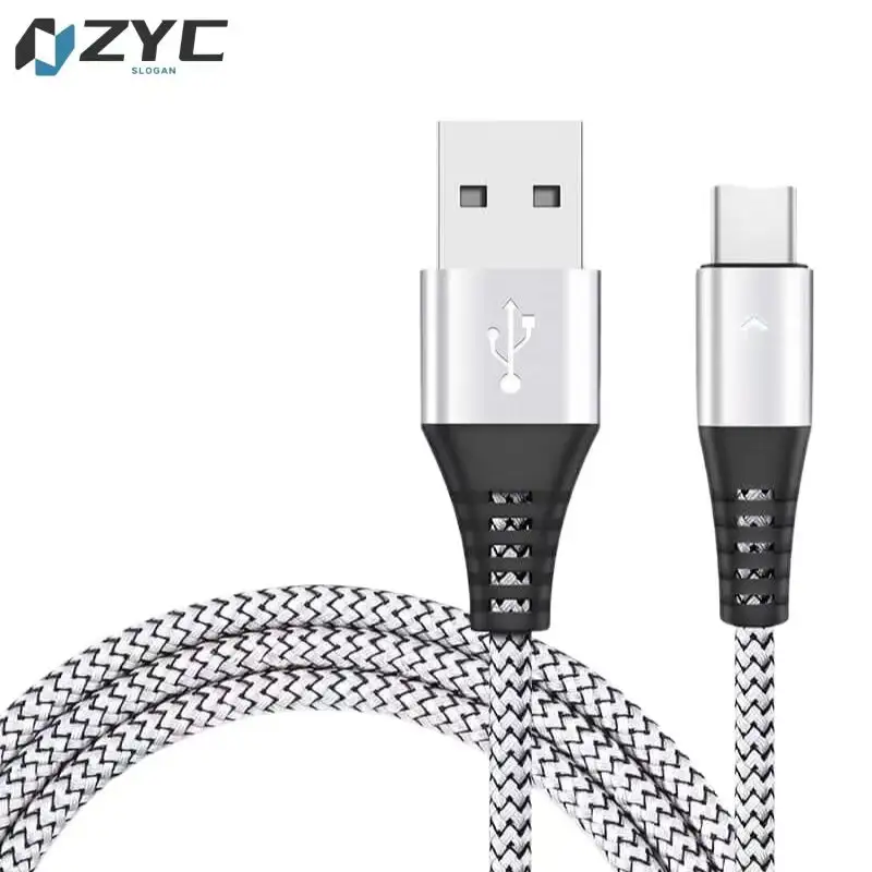 สายเคเบิลสายข้อมูล USB Type C ชนิด C สายถักทำจากไนลอนแบบ V8ขนาดเล็กสำหรับโทรศัพท์มือถือ