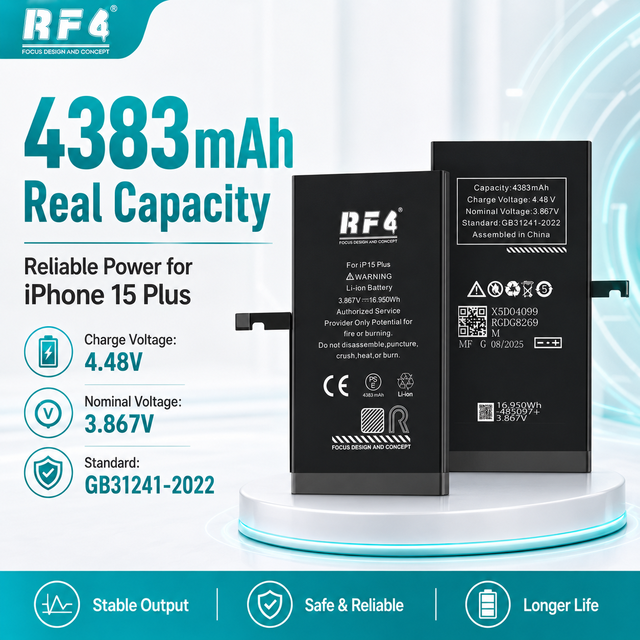 High Quality RF4 Brand Replacement Lithium Battery for 15 Plus Rechargeable 4383mAh Capacity Mobile Phone Repair Stock