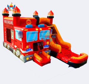 Fire Engine <b>Inflatable</b> Bounce <b>House</b> with Slide - Commercial Grade Fire Truck Themed Bouncer for Kids Party Rentals - Product Image 1