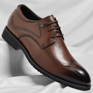 Chaussures habillées en cuir pour hommes, style Oxford, à bout pointu, à lacets, semelle souple, pour mariage, printemps, affaires - Product Image 1