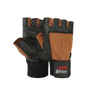 Unisex <b>Leather</b> Half Finger Weight Lifting <b>Gloves</b> Brown Gym Fitness <b>Glove</b> - Product Image 1