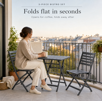 Ensemble de conversation extérieur prêt à l'emploi pour condo sur toit – Table et chaises de bistrot compactes pour mobilier d'extérieur de maison en location ou balcon