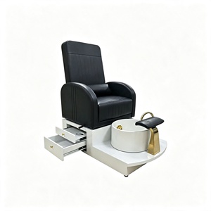 Fauteuil de pédicure moderne de luxe avec tiroirs de rangement, baignoire à pieds en céramique blanche et repose-pieds doré, pédicure inclinable en cuir PU - Product Image 4