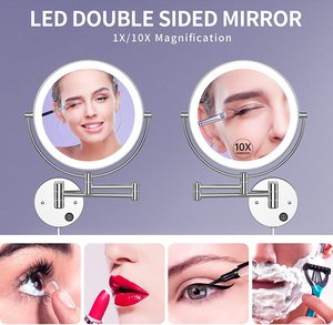 Đèn LED Treo Tường 9 "Có Thể Mở Rộng Hai Mặt Được Chiếu Sáng 10X Gương Trang Điểm Phóng Đại Được Cung Cấp Bởi Phích Cắm - Product Image 3