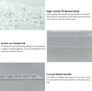 Seau de rangement carré en plastique transparent hermétique de haute qualité avec couvercle pour aliments secs pour animaux de compagnie, croquettes pour chiens et chats - Product Image 2
