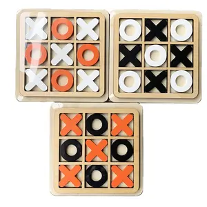 Set Permainan Papan Catur Kayu Multi Warna Meja Tic Tac Toe XO Catur Kustom