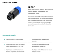 Connecteur de câble NL8FC 8 pôles avec verrouillage à loquet et déchargeur de tension de type mandrin Speakon Neutrik