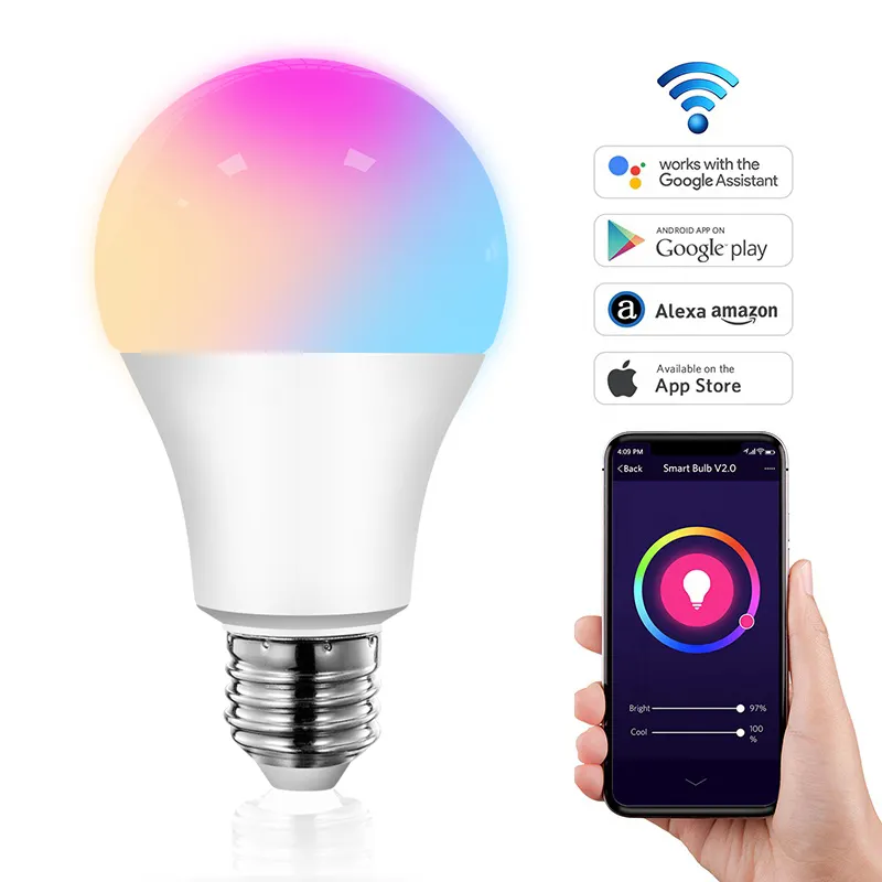 Amazon Echo mobile phone APP voice remote control Tuya Smart LED Bulb WiFi E27 E26 RGB dimming