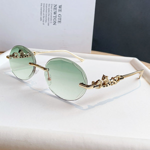 Gafas de Sol Ovaladas Sin Montura con Degradado y Decoración de Leopardo, Protección UV400, Unisex, Moda para Adultos - Product Image 2