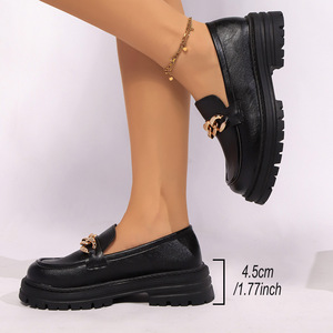 British <b>Style</b> Chain Large Size Thick Heel Slip-on Women's Autumn New Arrival Thick Sole Platform Shoes Small Leather Shoes - Product Image 3