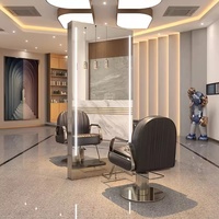 Ensemble de miroirs de salon sur pied en cuir doré, simple ou double face, avec éclairage LED, design moderne et épuré pour salons de coiffure