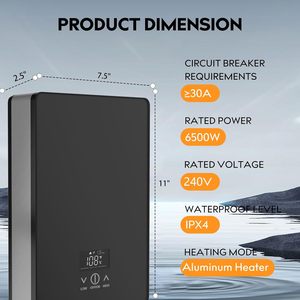 Calentador de Agua Eléctrico Instantáneo Inteligente de 220V y 5500W, sin Tanque, con Pantalla Táctil, Carcasa de Plástico, Manual en Inglés, para Uso en Autocaravanas - Product Image 3