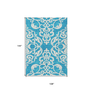 HMS 3 'X 5' salvia e avorio damasco lavabile interno esterno tappeto tappeto prodotto - Product Image 4