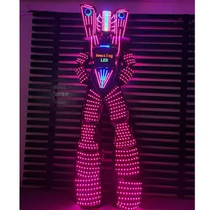 FUNTOYS MOQ 1 PCS Stilts Walker RGB LED Lights Dancer Costume Colorful Led Robot Men Suit Performance