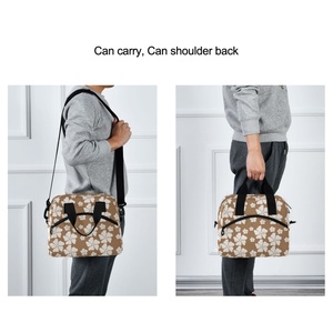 Hawaiian Brown/<b>White</b> Floral Design Adults Water Resistant Nylon <b>Small</b> Lunch Cooler <b>Bags</b> Custom Lunch <b>Bag</b> with Shoulder Straps - Product Image 6