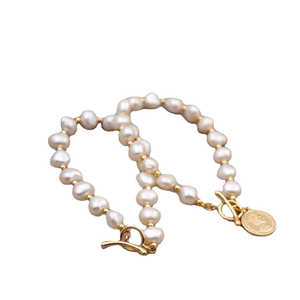 WENCHI Pulsera hecha a mano con perlas de agua dulce para mujer con diseño fluido, color blanco, 15-16 cm - Product Image 5