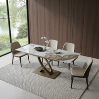 Ensemble de table à manger rectangulaire rétractable en céramique avec base dorée, style moderne et luxueux