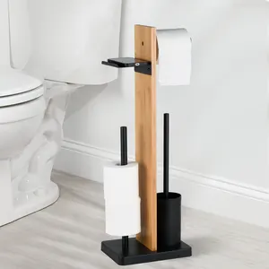 Floor Mount Toilet Tissue Holder Set Free Standing Toilet Paper Holder With Toilet Brush