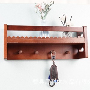 Wooden Wall-Mounted Storage Rack With <b>Hooks</b> For Coats Hats Keys Home Living Room Organizer Retro Style - Product Image 5