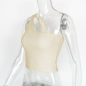 Nuevo Casual Sexy Ladies Nightclub Color sólido Slim Fit plisado corto hombro camiseta sin mangas para mujeres - Product Image 2