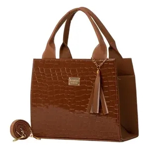 Bolso de Mano para Mujer Fana Alejandra, Color Camel, PU con Patrón de Cocodrilo, Decoración de Borlas, Forma de Cruz, Dos Correas, Uso Diario - Product Image 1