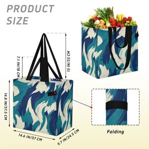 Custom Teal Abstract <b>Canvas</b> <b>Tote</b> Bag Double Handle Large 32L Reusable Art Print Shopping Bag Wholesale - Product Image 3