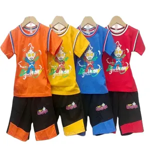 3.55 Dollars Model YCT018 Size 100-130 Toddler Tracksuit Printed Graphic Kids Sweat Over Sized T Shirts Set For Boys And Girls