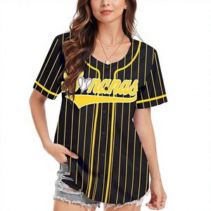 Camiseta de Béisbol Unisex Nanas, Amarilla a Rayas, Manga Corta, Cierre de Botones, Corte Regular, 100% Poliéster, Antibacteriana, Deportiva Personalizada - Product Image 1