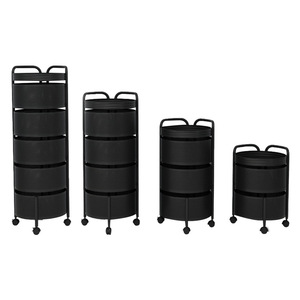 رف تخزين دوار للمطبخ من الفولاذ الكربوني EE144 موديل 2021 مع قفل مغناطيسي وعجلات وسلة دوارة - Product Image 3