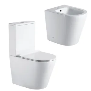 最便宜的价格浴室抽水马桶陶瓷卫生洁具方形无框重力冲洗厕所套装和壁挂盆