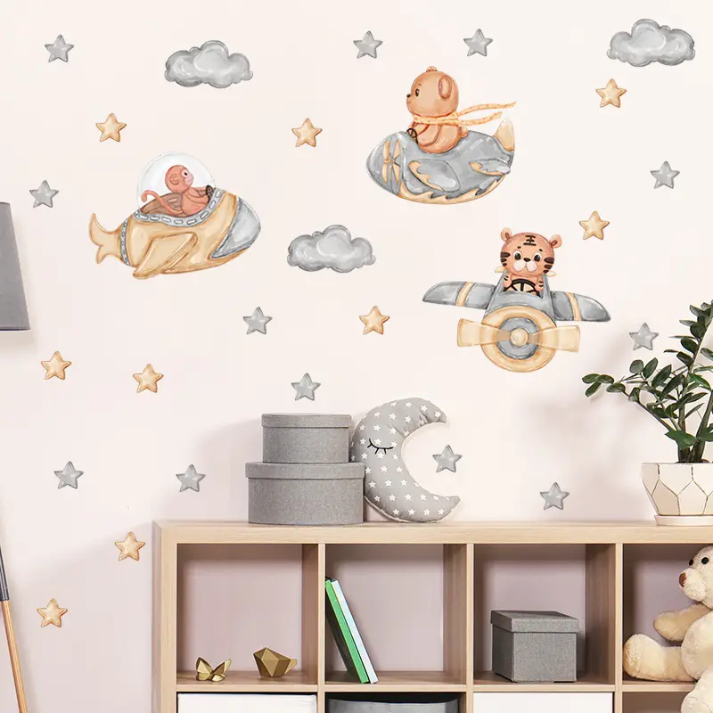 baby room decoration cute animal with airplane wall vinyl stickers decals art