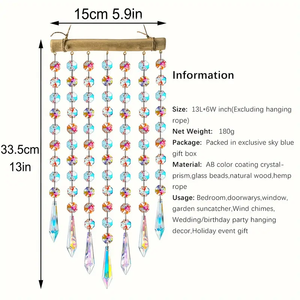 1pc kaca warna-warni Suncatcher kristal angin lonceng gantung ornamen dengan liontin kayu untuk jendela & kamar dekorasi - Product Image 5
