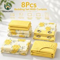 Ensemble de draps 8 pièces personnalisé au prix de gros le moins cher avec rideaux, ensemble de literie 8 pièces pour lit King et Queen toutes saisons