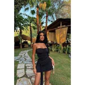 Ensemble de body en nylon noir drapé, décontracté, sexy, streetwear avec décoration zippée, coupe ajustée sans couture pour toutes les saisons - Product Image 1