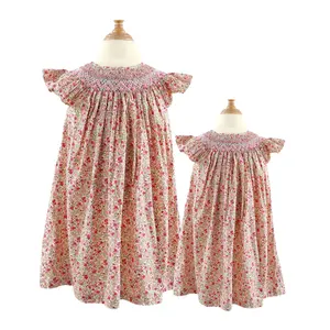 100% Baumwolle Baby kleider Großhandel Lieferant Blume Kinder Smocked Party kleid Kinder für Mädchen ODM OEM High-End