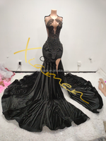 Robe de bal argentée Ocstrade avec strass pour femme, robe de soirée scintillante, robe de bal noire à fente haute, robes de soirée