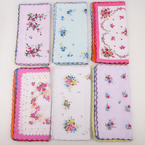 Pañuelo pequeño Floral Vintage estampado para mujer, pañuelo cuadrado de bolsillo de algodón de 30*30cm, pañuelo de loto de lujo con borde festoneado para mujer - Product Image 2