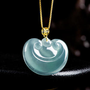 Colgante Ruyi de Jadeíta Natural Azul Agua con Incrustaciones de Oro de 18K, Joyería Femenina, Estilo Simple, Incluye Certificado de Tasación, D222 - Product Image 1