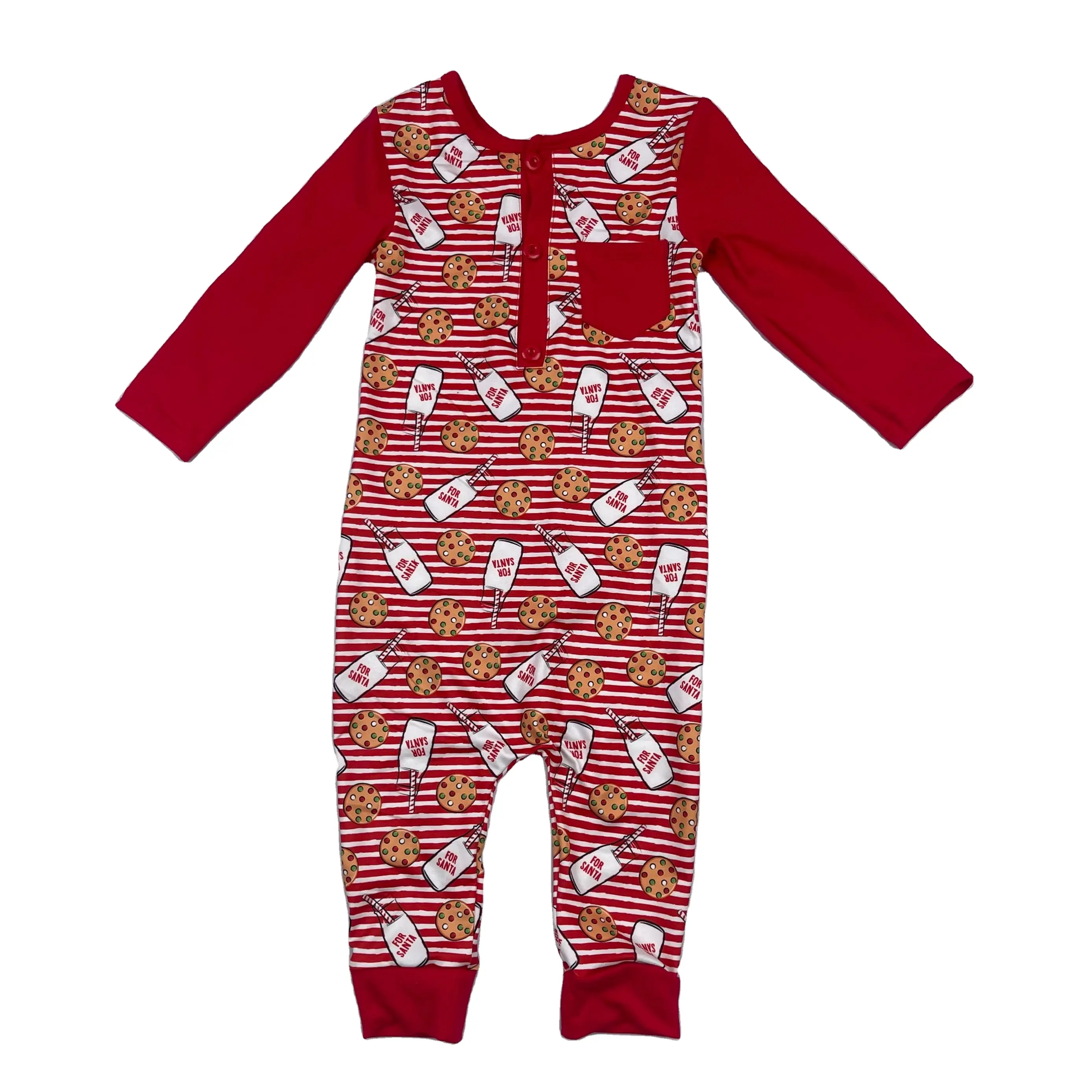 カスタム秋ベビー服幼児新生児男の子のロンパースクリスマスクッキーミルクパターンデザイン女の子のためのパジャマ