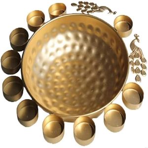 PARIJAT Handicrafts Juego de cuencos Uruli de diseño de pavo real de 3 piezas Hermoso color dorado Metal Decoraciones para el hogar Velas flotantes de pavo real - Product Image 2