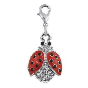 Pendentif charmante coccinelle en émail rouge avec cristaux, bijoux fantaisie argentés - Product Image 1