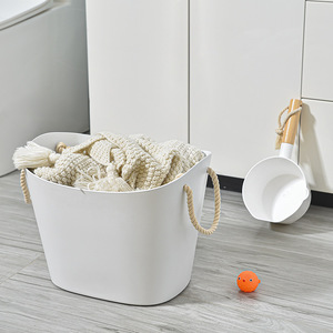 White Rope Laundry Basket Rectangle Durable Storage Bucket For Bathroom And Toilet Use - Product Image 1